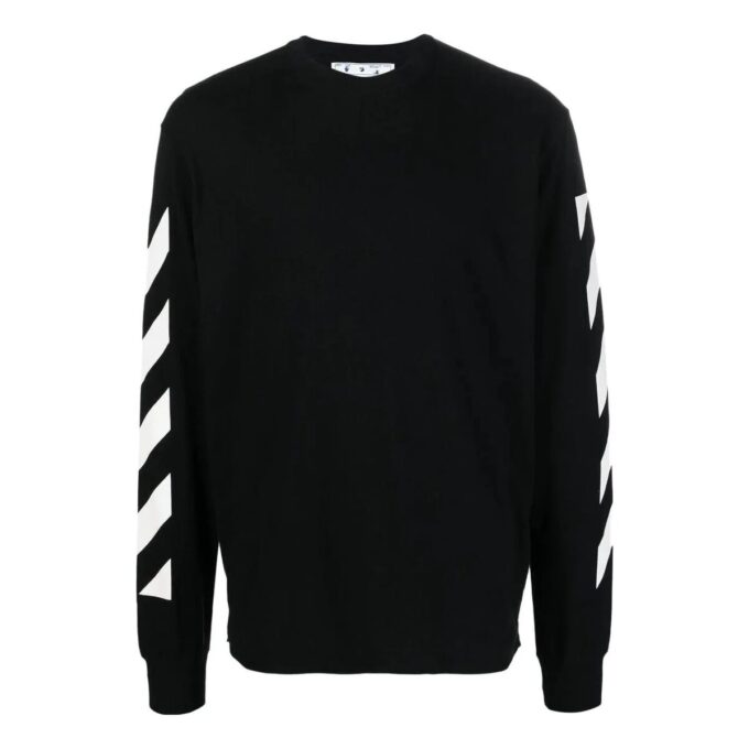FW22 Jersey de cuello redondo con estampado de rayas en forma de flecha, versión de manga larga, negro