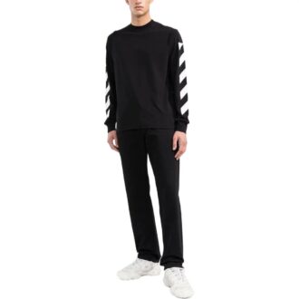 FW22 Jersey de cuello redondo con estampado de rayas en forma de flecha, versión de manga larga, negro
