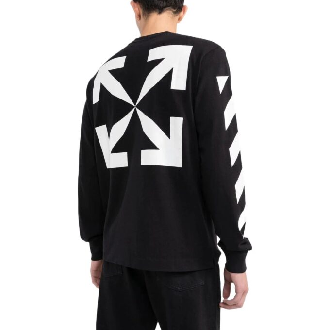 FW22 Jersey de cuello redondo con estampado de rayas en forma de flecha, versión de manga larga, negro