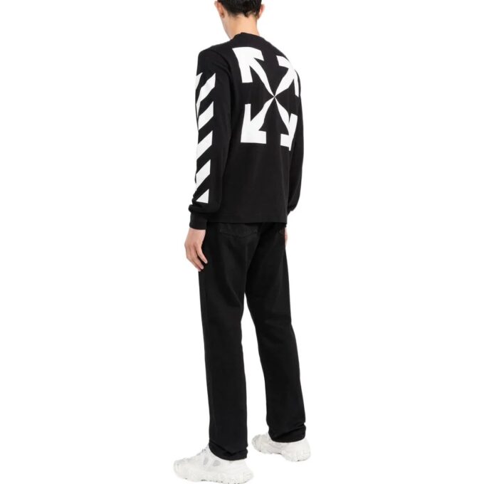 FW22 Jersey de cuello redondo con estampado de rayas en forma de flecha, versión de manga larga, negro