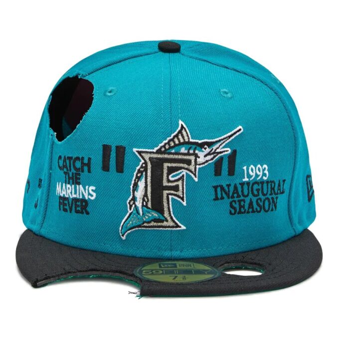 Gorra azul de Off-White para hombre, MLB New Era, estilo crossover, con logo bordado y aberturas