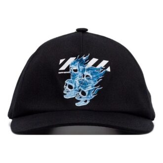 Gorra con aplique de calavera en negro y azul llama para hombre