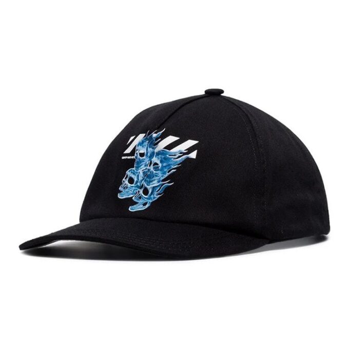 Gorra con aplique de calavera en negro y azul llama para hombre