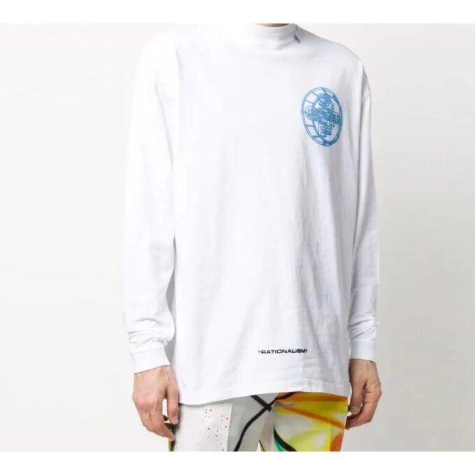 Impresión de logotipo en 3D, cuello redondo, manga larga, unisex, blanco