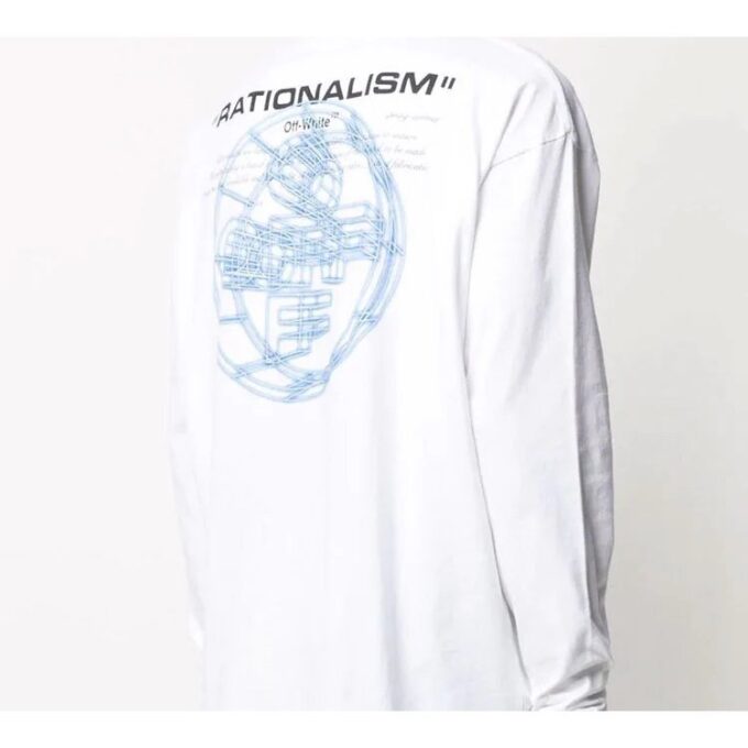 Impresión de logotipo en 3D, cuello redondo, manga larga, unisex, blanco