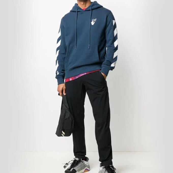 Jersey con capucha y estampado de rayas diagonales para hombre, azul