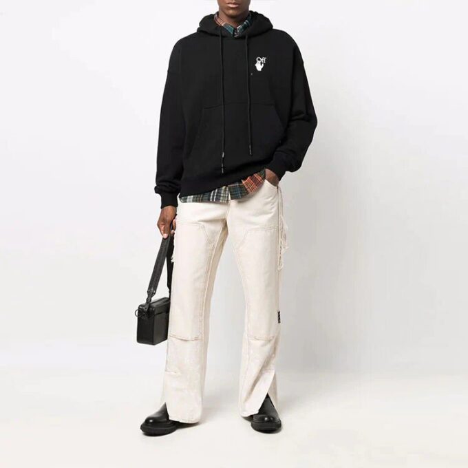 Jersey con logo Off-White para hombre FW21, corte holgado, negro