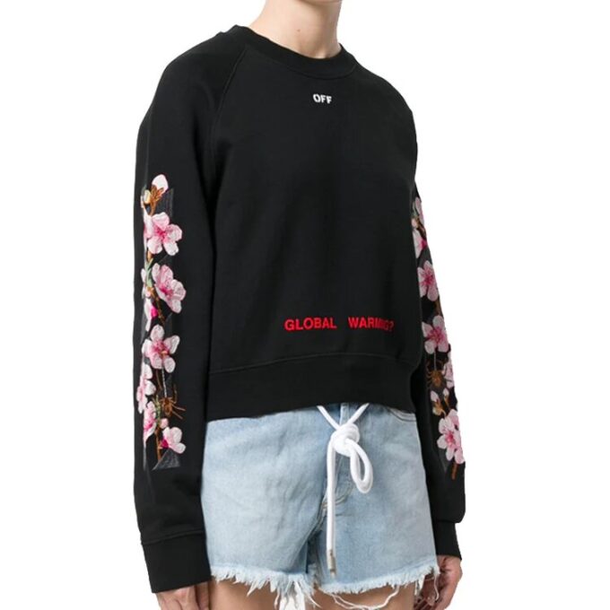 Jersey de cuello redondo con bordado floral «Cherry Blossoms» de Off-White Fw17