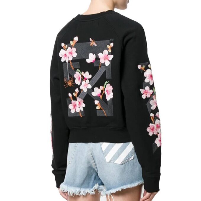 Jersey de cuello redondo con bordado floral «Cherry Blossoms» de Off-White Fw17
