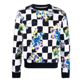 Jersey de cuello redondo con estampado de flores y cuadros FW21, versión negra