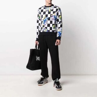 Jersey de cuello redondo con estampado de flores y cuadros FW21, versión negra