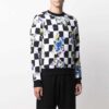 Jersey de cuello redondo con estampado de flores y cuadros FW21, versión negra