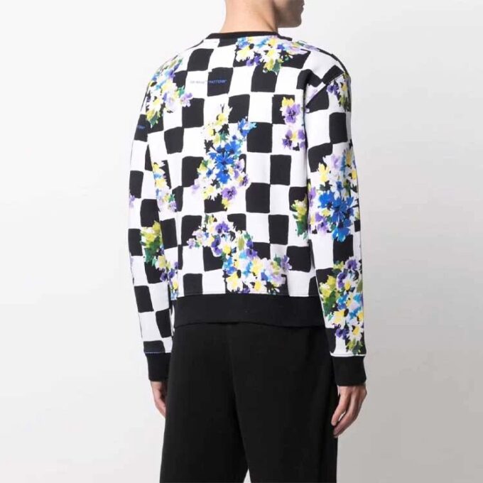 Jersey de cuello redondo con estampado de flores y cuadros FW21, versión negra
