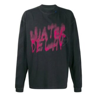 Jersey de cuello redondo con estampado de letras de graffiti, manga larga, versión en negro y gris