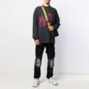 Jersey de cuello redondo con estampado de letras de graffiti, manga larga, versión en negro y gris