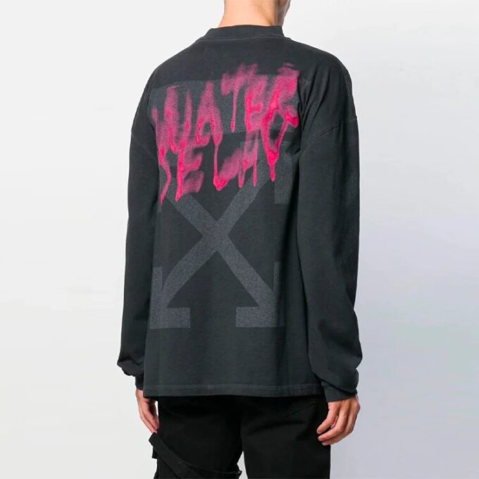 Jersey de cuello redondo con estampado de letras de graffiti, manga larga, versión en negro y gris