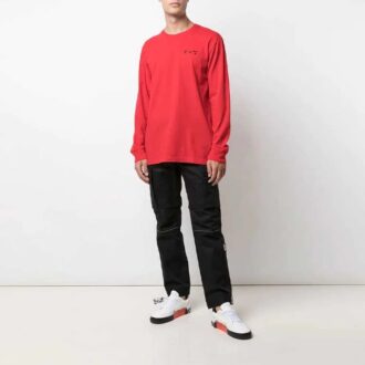 Jersey de cuello redondo con estampado de logotipo FW21, manga larga, hombre, rojo