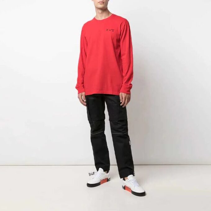 Jersey de cuello redondo con estampado de logotipo FW21, manga larga, hombre, rojo