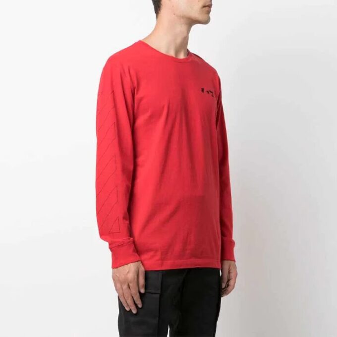 Jersey de cuello redondo con estampado de logotipo FW21, manga larga, hombre, rojo