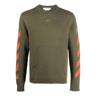 Jersey de cuello redondo con estampado de logotipo Off-White para hombre, corte ajustado, verde