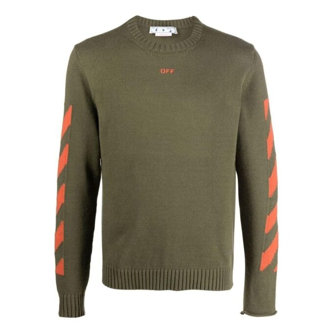 Jersey de cuello redondo con estampado de logotipo Off-White para hombre, corte ajustado, verde