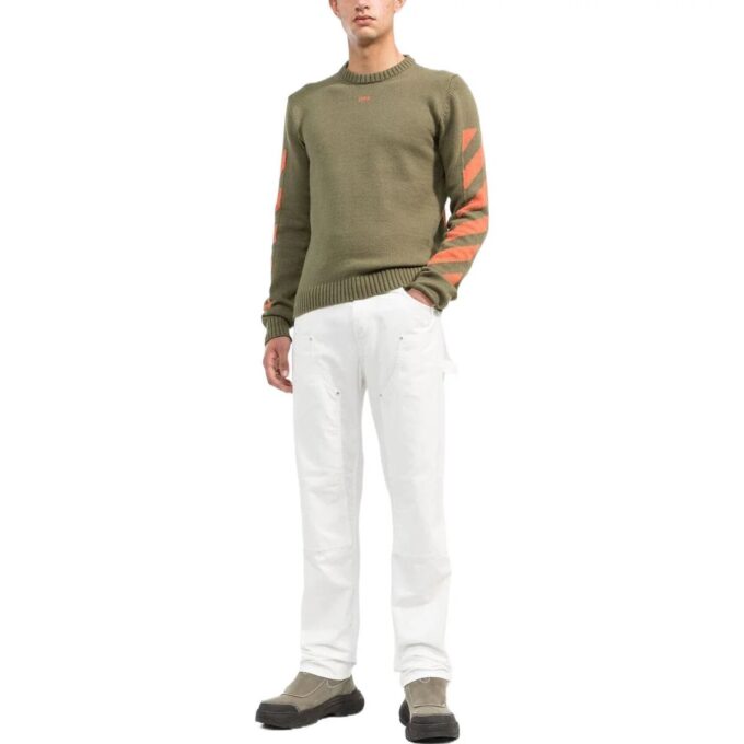 Jersey de cuello redondo con estampado de logotipo Off-White para hombre, corte ajustado, verde