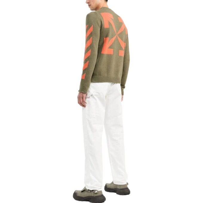 Jersey de cuello redondo con estampado de logotipo Off-White para hombre, corte ajustado, verde