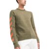 Jersey de cuello redondo con estampado de logotipo Off-White para hombre, corte ajustado, verde
