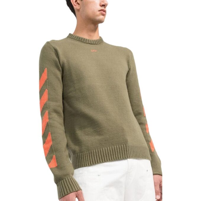 Jersey de cuello redondo con estampado de logotipo Off-White para hombre, corte ajustado, verde