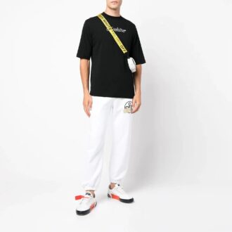 Jersey de cuello redondo con estampado de logotipo, pantalones cortos y corte holgado, FW21, negro