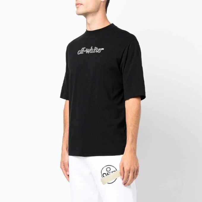 Jersey de cuello redondo con estampado de logotipo, pantalones cortos y corte holgado, FW21, negro