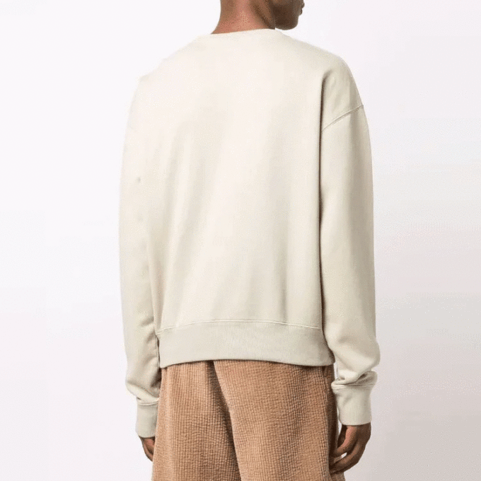 Jersey de cuello redondo con estampado de logotipo, versión de manga larga, blanco cremoso