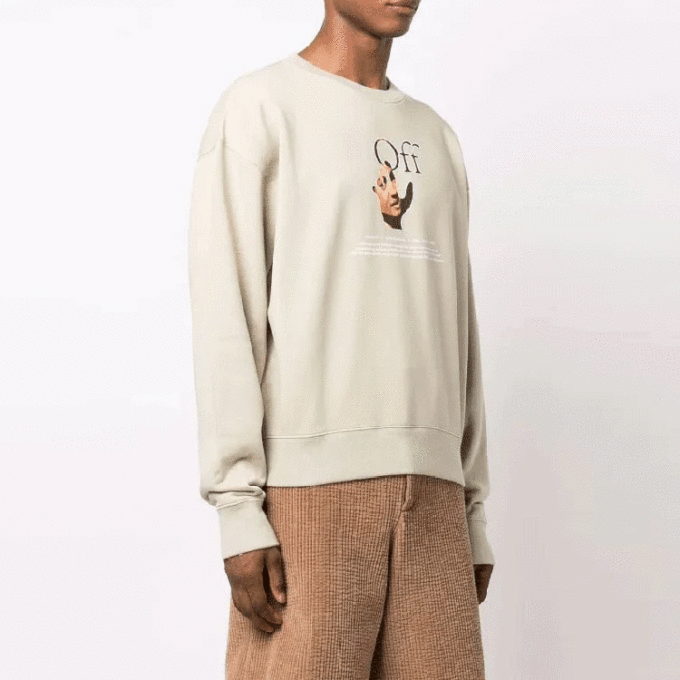 Jersey de cuello redondo con estampado de logotipo, versión de manga larga, blanco cremoso