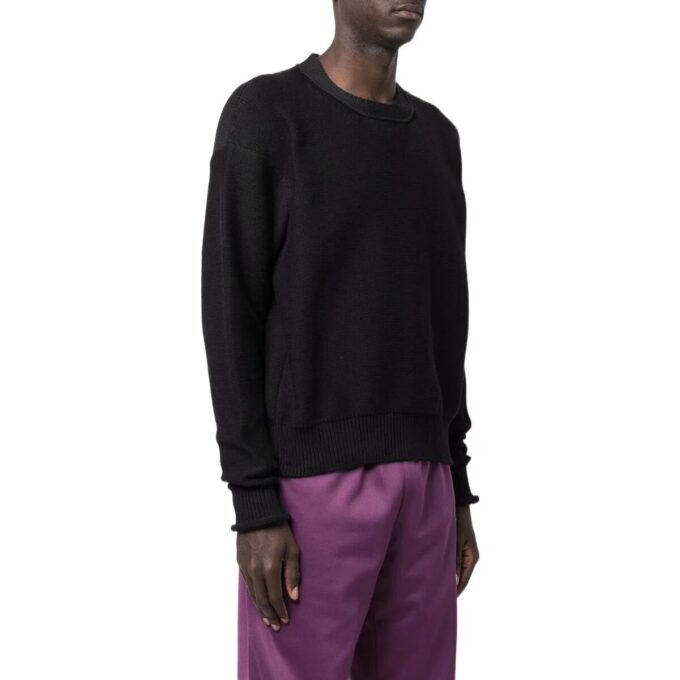 Jersey de cuello redondo con estampado de olas «Negro»
