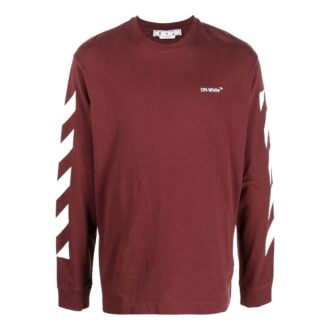 Jersey de cuello redondo con estampado de rayas Off-White para hombre, temporada otoño-invierno 2022, color rojo Jersey de cuello redondo con estampado de rayas Off-White para hombre, temporada otoño-invierno 2022, color rojo