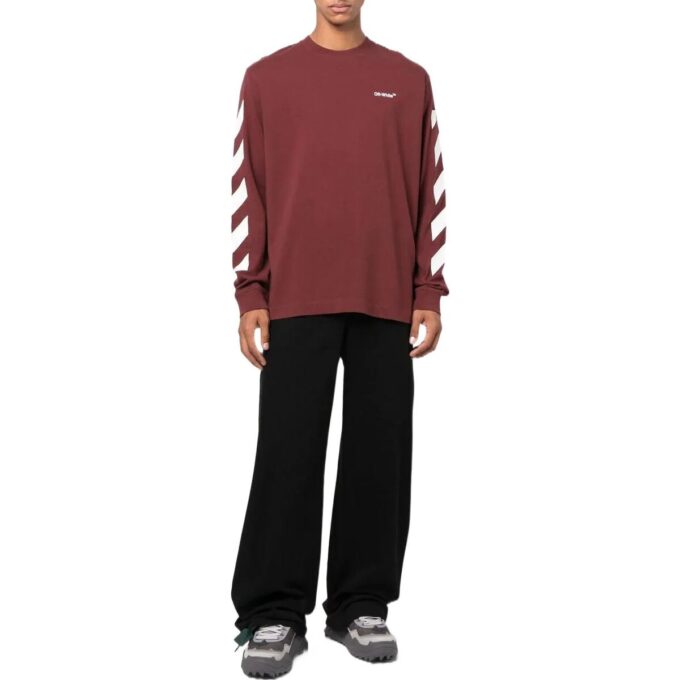 Jersey de cuello redondo con estampado de rayas Off-White para hombre, temporada otoño-invierno 2022, color rojo
