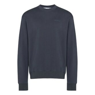 Jersey de cuello redondo con estampado del logotipo Off-White para hombre FW22, azul marino Jersey de cuello redondo con estampado del logotipo Off-White para hombre FW22, azul marino