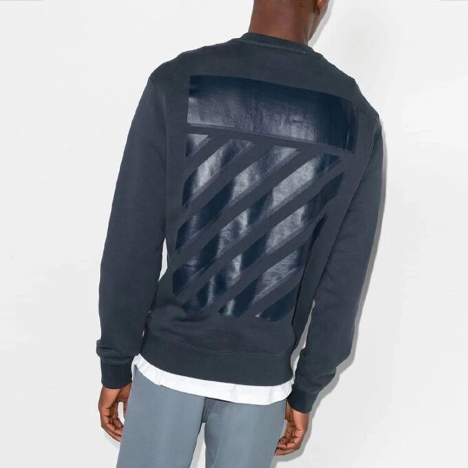 Jersey de cuello redondo con estampado del logotipo Off-White para hombre FW22, azul marino