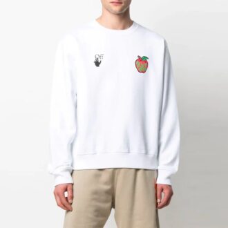 Jersey de cuello redondo con estampado FW21, corte holgado, blanco