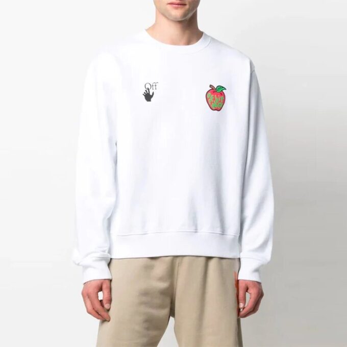 Jersey de cuello redondo con estampado FW21, corte holgado, blanco