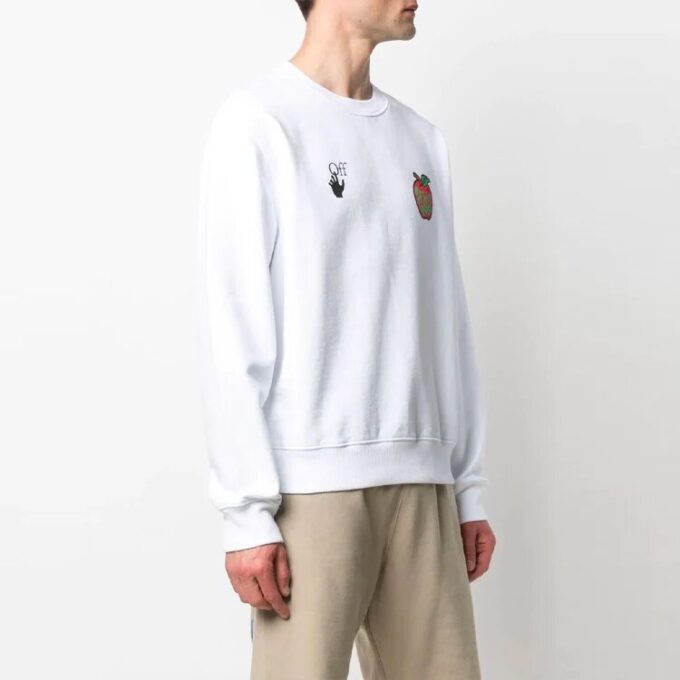Jersey de cuello redondo con estampado FW21, corte holgado, blanco