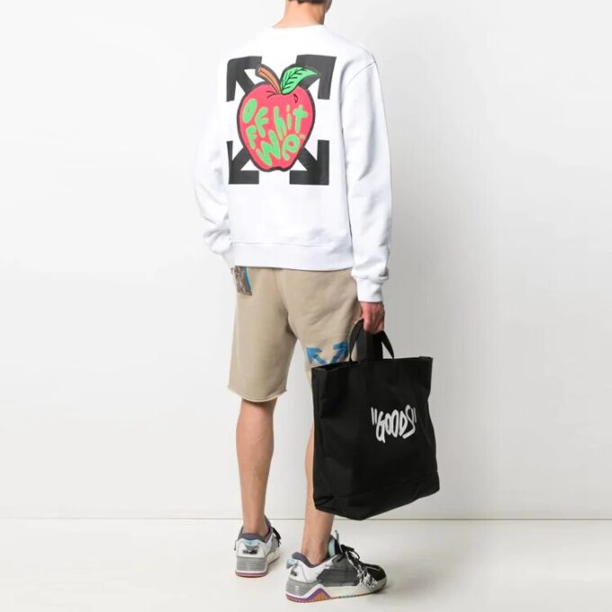 Jersey de cuello redondo con estampado FW21, corte holgado, blanco