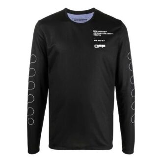 Jersey de cuello redondo con estampado, manga larga y corte ajustado, negro Jersey de cuello redondo con estampado, manga larga y corte ajustado, negro
