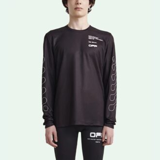 Jersey de cuello redondo con estampado, manga larga y corte ajustado, negro Jersey de cuello redondo con estampado, manga larga y corte ajustado, negro