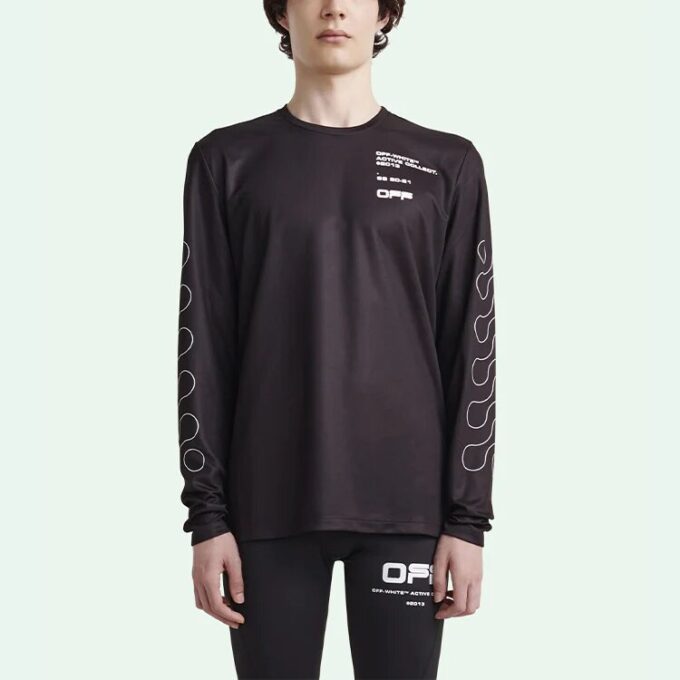 Jersey de cuello redondo con estampado, manga larga y corte ajustado, negro