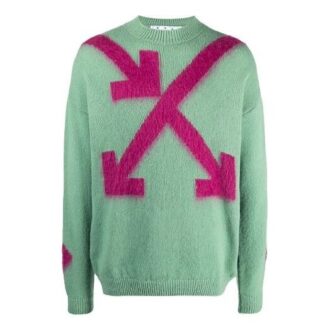Jersey de cuello redondo con intarsia verde de Off-White para hombre, temporada primavera-verano 2021