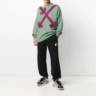 Jersey de cuello redondo con intarsia verde de Off-White para hombre, temporada primavera-verano 2021