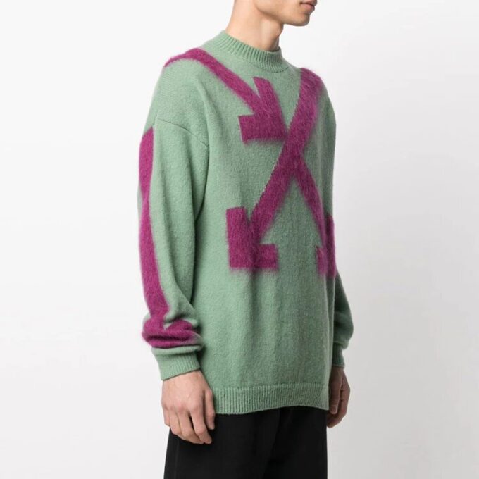 Jersey de cuello redondo con intarsia verde de Off-White para hombre, temporada primavera-verano 2021
