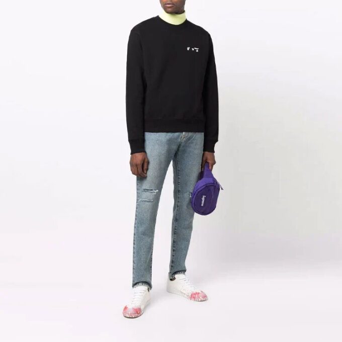 Jersey de cuello redondo con logo Off-White para hombre, colección Otoño-Invierno 2021, negro