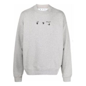 Jersey de cuello redondo con logo Off-White para hombre FW21, corte holgado, gris Jersey de cuello redondo con logo Off-White para hombre FW21, corte holgado, gris
